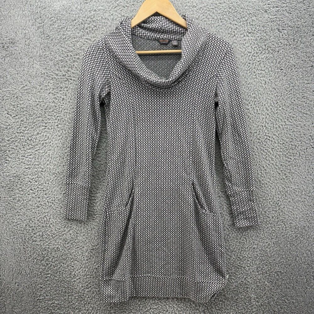Merrell Women's Size XS Black White Marled Cowl Neck Geometric Tunic Sweater L/S